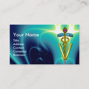 GOLDEN CADUCEUS VETERINAIR SYMBOOL/Blauwgroen blau Visitekaartje