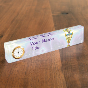 GOLDEN CADUCEUS VETERINAIR SYMBOOL/Blauwgroen Wit Naambordje