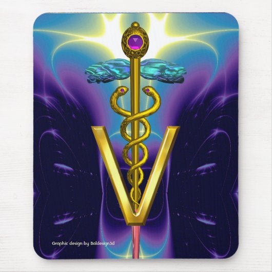 GOLDEN CADUCEUS VETERINAIR SYMBOOL/Blue Paars Muismat (Voorkant)