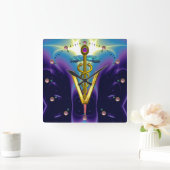 GOLDEN CADUCEUS VETERINAIR SYMBOOL/Blue Paars Vierkante Klok (Huis)