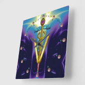 GOLDEN CADUCEUS VETERINAIR SYMBOOL/Blue Paars Vierkante Klok (Hoek)