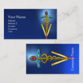 GOLDEN CADUCEUS VETERINAIR SYMBOOL /Blue Visitekaartje (Voorkant / Achterkant)