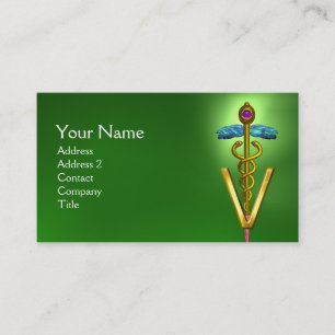 GOLDEN CADUCEUS VETERINAIR SYMBOOL / Emerald Green Visitekaartje