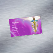 GOLDEN CADUCEUS VETERINAIR SYMBOOL / Fuchsia Paars Visitekaartje Magneet (Voorbeeld)