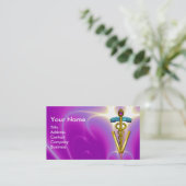 GOLDEN CADUCEUS VETERINAIR SYMBOOL / Fuchsia Pink Visitekaartje (Staand voorkant)