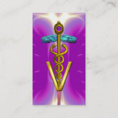 GOLDEN CADUCEUS VETERINAIR SYMBOOL / Fuchsia Pink Visitekaartje (Achterkant)