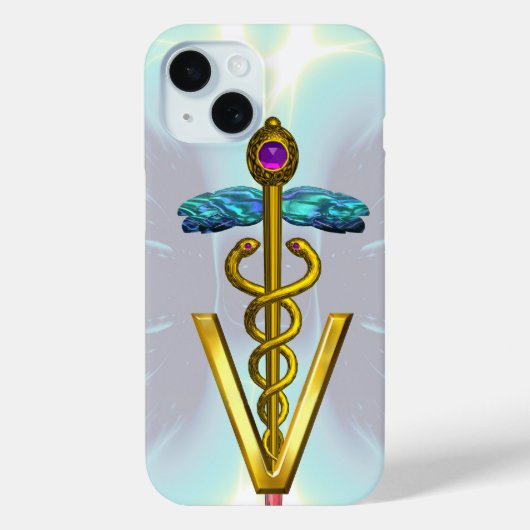 GOLDEN CADUCEUS VETERINAIR SYMBOOL Licht Blauw Bla Case-Mate iPhone Case (Achterkant)