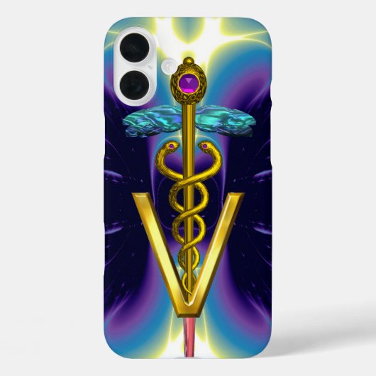 GOLDEN CADUCEUS VETERINAIR SYMBOOL / Paars blauw Case-Mate iPhone Case (Achterkant)