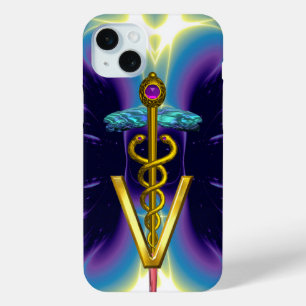 GOLDEN CADUCEUS VETERINAIR SYMBOOL / Paars blauw iPhone 15 Mini Hoesje