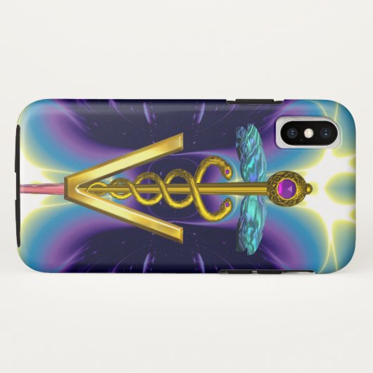 GOLDEN CADUCEUS VETERINAIR SYMBOOL / Paars blauw Case-Mate iPhone Case (Achterkant (horizontaal))