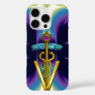 GOLDEN CADUCEUS VETERINAIR SYMBOOL / Paars blauw iPhone 16 Pro Hoesje