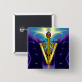 GOLDEN CADUCEUS VETERINAIR SYMBOOL / Paars blauw Vierkante Button 5,1 Cm (Voorkant /achterkant)