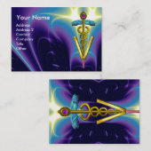 GOLDEN CADUCEUS VETERINAIR SYMBOOL / Paars blauw Visitekaartje (Voorkant / Achterkant)