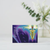 GOLDEN CADUCEUS VETERINAIR SYMBOOL / Paars blauw Visitekaartje (Staand voorkant)