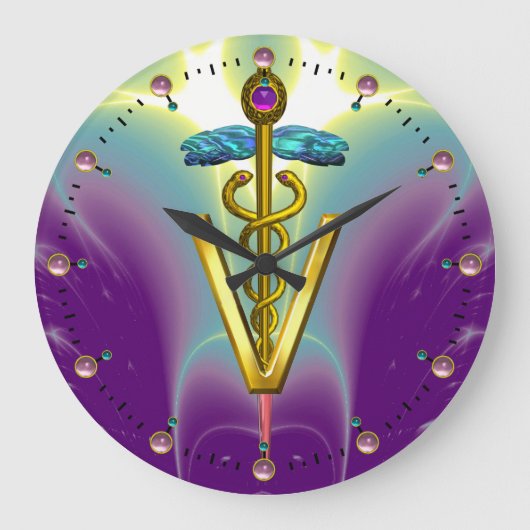 GOLDEN CADUCEUS VETERINAIR SYMBOOL/Paars Blauwgroe Grote Klok (Voorkant)