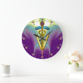 GOLDEN CADUCEUS VETERINAIR SYMBOOL/Paars Blauwgroe Grote Klok (Huis)