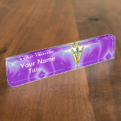 GOLDEN CADUCEUS VETERINAIR SYMBOOL Paars Blauwgroe Naambordje (Zijkant)