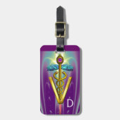 GOLDEN CADUCEUS VETERINAIR SYMBOOL/Paars groen Bagagelabel (Voorkant verticaal)
