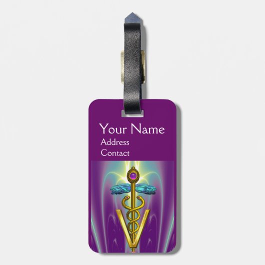 GOLDEN CADUCEUS VETERINAIR SYMBOOL/Paars groen Bagagelabel (Achterkant verticaal)