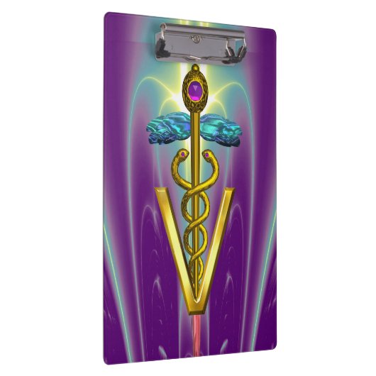 GOLDEN CADUCEUS VETERINAIR SYMBOOL/Paars groen Klembord (Rechts)