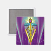 GOLDEN CADUCEUS VETERINAIR SYMBOOL/Paars groen Magneet (Voorkant / Achterkant)