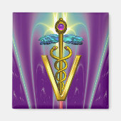 GOLDEN CADUCEUS VETERINAIR SYMBOOL/Paars groen Magneet (Voorkant)