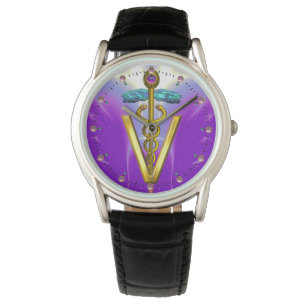 GOLDEN CADUCEUS VETERINAIR SYMBOOL / Paars Horloge