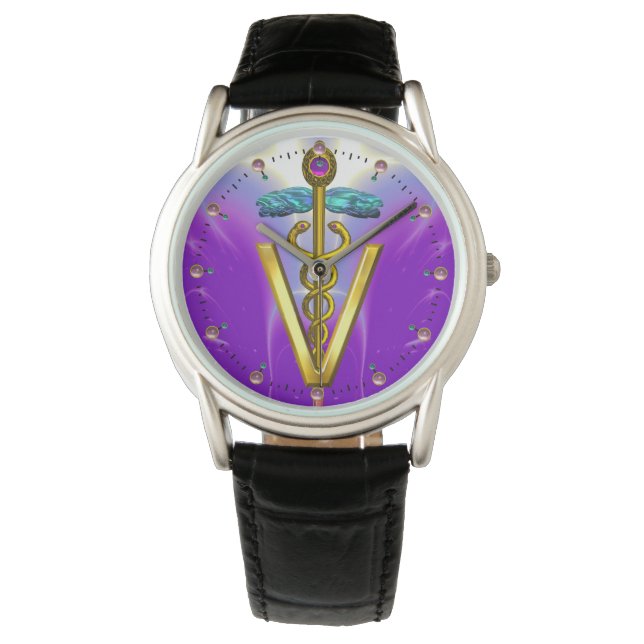GOLDEN CADUCEUS VETERINAIR SYMBOOL / Paars Horloge (Voorkant)