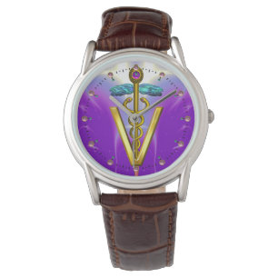 GOLDEN CADUCEUS VETERINAIR SYMBOOL / Paars Horloge
