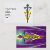 GOLDEN CADUCEUS VETERINAIR SYMBOOL Paars Pearl Visitekaartje (Voorkant / Achterkant)