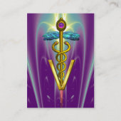 GOLDEN CADUCEUS VETERINAIR SYMBOOL Paars Pearl Visitekaartje (Achterkant)