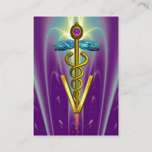 GOLDEN CADUCEUS VETERINAIR SYMBOOL Paars Pearl Visitekaartje (Achterkant)