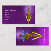 GOLDEN CADUCEUS VETERINAIR SYMBOOL / Paars Visitekaartje (Voorkant / Achterkant)