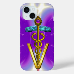GOLDEN CADUCEUS VETERINAIR SYMBOOL / Paarse Fuchsi iPhone 15 Case