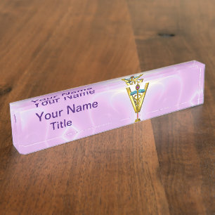 GOLDEN CADUCEUS VETERINAIR SYMBOOL /Pink White Naambordje