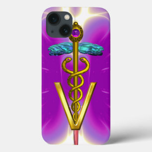 GOLDEN CADUCEUS VETERINAIR SYMBOOL / Roze Fuchsia iPhone 13 Hoesje