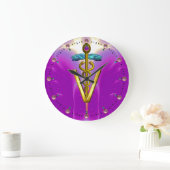 GOLDEN CADUCEUS VETERINAIR SYMBOOL / Roze Fuchsia Grote Klok (Huis)