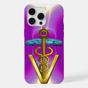 GOLDEN CADUCEUS VETERINAIR SYMBOOL / Roze Fuchsia iPhone 15 Pro Max Case