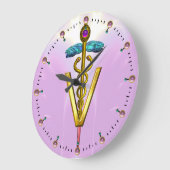 GOLDEN CADUCEUS VETERINAIR SYMBOOL / Roze Grote Klok (Hoek)