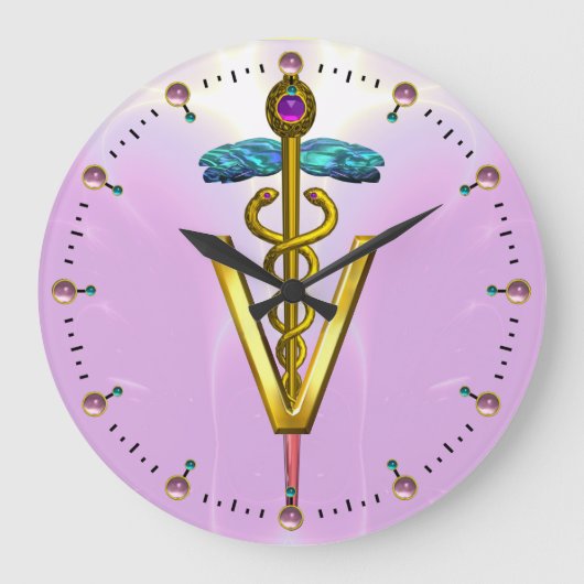 GOLDEN CADUCEUS VETERINAIR SYMBOOL / Roze Grote Klok (Voorkant)