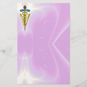 GOLDEN CADUCEUS VETERINAIR SYMBOOL/Roze Lila Briefpapier