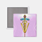 GOLDEN CADUCEUS VETERINAIR SYMBOOL Roze Magneet (Voorkant / Achterkant)