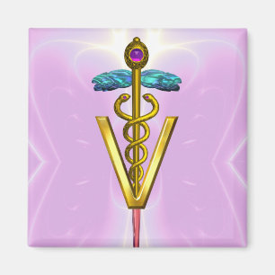 GOLDEN CADUCEUS VETERINAIR SYMBOOL Roze Magneet