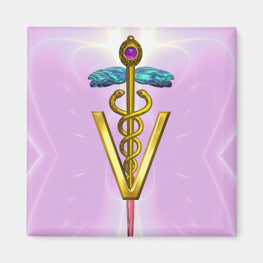 GOLDEN CADUCEUS VETERINAIR SYMBOOL Roze Magneet (Voorkant)