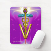 GOLDEN CADUCEUS VETERINAIR SYMBOOL / Roze Paars Muismat (Met muis)