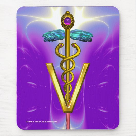 GOLDEN CADUCEUS VETERINAIR SYMBOOL/Violet Paars Muismat (Voorkant)