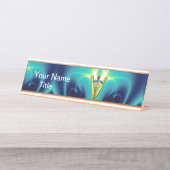 GOLDEN CADUCEUS VETERINARY SYMBOL Blue Turquoise Bureau Naambordje (Voorkant)