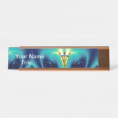 GOLDEN CADUCEUS VETERINARY SYMBOL Blue Turquoise Bureau Naambordje (Voorkant)