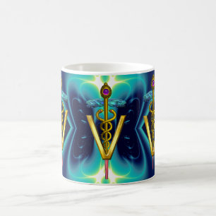 GOLDEN CADUCEUS VETERINARY SYMBOL Blue Turquoise Koffiemok