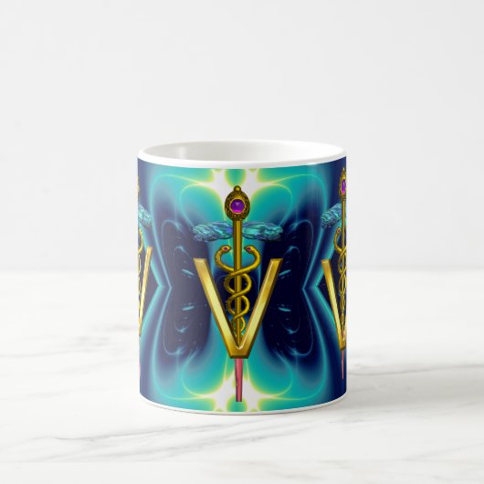 GOLDEN CADUCEUS VETERINARY SYMBOL Blue Turquoise Koffiemok (Center)